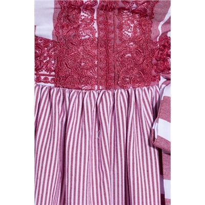 Платье 281 "Хлопок", белое/полоска бордовый