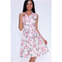Платье 288 "Ниагара цветная", белый/розовые цветы