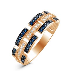Позолоченное кольцо с фианитами синего цвета 092 - п