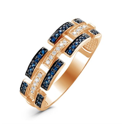 Позолоченное кольцо с фианитами синего цвета 092 - п