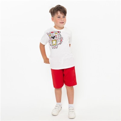 Комплект для мальчика (футболка, шорты), цвет белый/красный МИКС, рост 104-110 см
