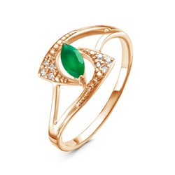 Позолоченное кольцо с зеленым агатом 694 - п
