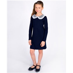Синее школьное платье с кружевным воротником 82332-ДШ19