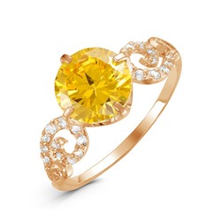 Позолоченное кольцо с фианитом желтого цвета 207 - п