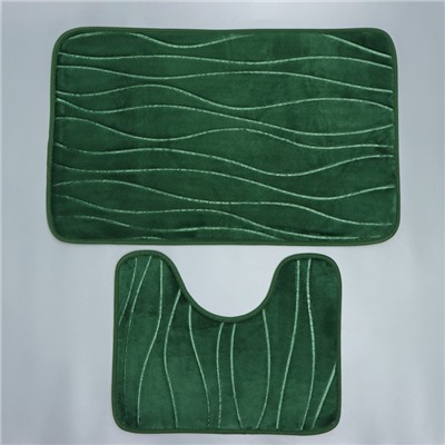 Набор ковриков для ванной и туалета Доляна «Водоросли», 2 шт: 40×50, 50×80 см, цвет зелёный