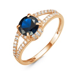 Позолоченное кольцо с фианитом синего цвета 191 - п
