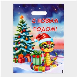 Пакет "Змея в новогодней шапке", полиэтиленовый с вырубной ручкой, 30 х 40 см. Новый год