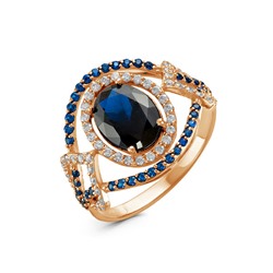 Позолоченное кольцо с синими фианитами 068