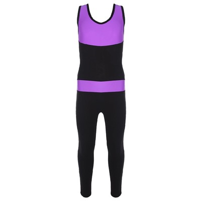 Комбинезон гимнастический со вставками, р. 32, цвет чёрный/фиолетовый