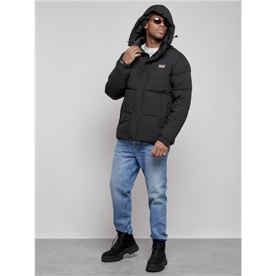 Куртка молодежная мужская зимняя с капюшоном черного цвета 8356Ch