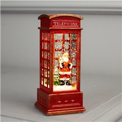 Фигура свет. "Дед Мороз в красной телефонной будке" 12х5х5 см, 1 LED, блестки, Т/БЕЛЫЙ