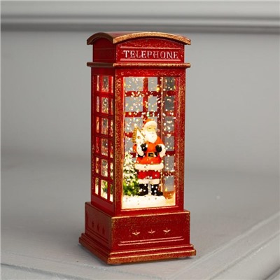 Фигура свет. "Дед Мороз в красной телефонной будке" 12х5х5 см, 1 LED, блестки, Т/БЕЛЫЙ