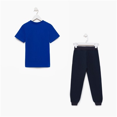 Комплект для мальчика (футболка, брюки), цвет синий/тёмно-синий МИКС, рост 104-110 см