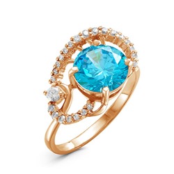 Позолоченное кольцо с фианитом голубого цвета 028 - п
