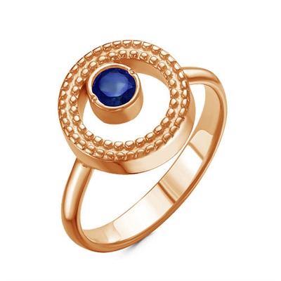 Позолоченное кольцо с фианитом синего цвета - 1013 - п