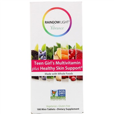 Rainbow Light, Vibrance, мультивитамины для девочек-подростков, способствуют здоровью кожи, 180 мини-таблеток