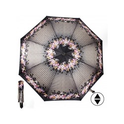 Зонт женский ТриСлона-880/L 3880,  R=55см,  суперавт;  8спиц,  3слож,  беж/черный  (цветы)  234667