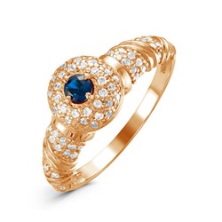 Позолоченное кольцо с фианитом синего цвета  066 - п