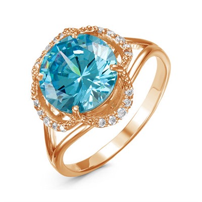 Позолоченное кольцо с фианитом голубого цвета 321 - п