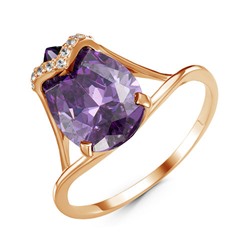 Позолоченное кольцо с фианитом фиолетового цвета 155 - п