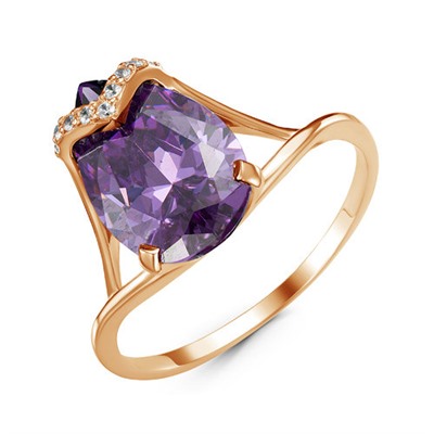 Позолоченное кольцо с фианитом фиолетового цвета 155 - п