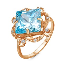 Позолоченное кольцо с фианитом голубого цвета - 020 - п