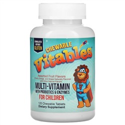 Vitables, жевательные мультивитамины с пробиотиками и ферментами, для детей, ассорти фруктовых вкусов, 120 вегетарианских таблеток
