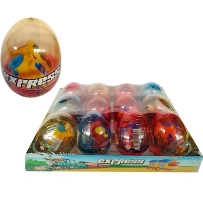 Прозрачные пластиковые яйца с карамелью и игрушкой "EXPRESS" (Паровозики) 1кор*6бл*12шт 6 гр.