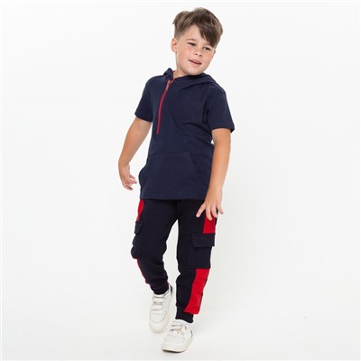 Комплект для мальчика (футболка, брюки), цвет тёмно-синий/красный МИКС, рост 110-116 см