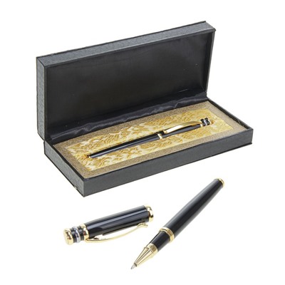 Ручка капиллярная, подарочная "Профи", в кожзам футляре, чёрная с золотом