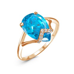 Позолоченное кольцо с фианитом голубого цвета 155 - п