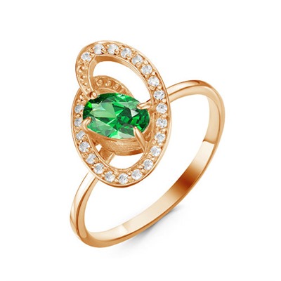 Позолоченное кольцо с фианитом зеленого цвета  034 - п
