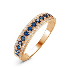 Позолоченное кольцо с фианитами синего цвета 086 - п
