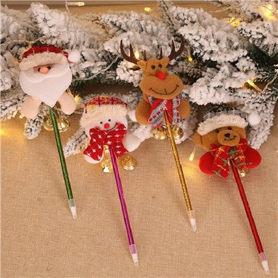 Ручка "Новогодние друзья" шариковая с колокольчиками и игрушкой из фетра в ассортименте