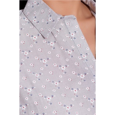 Блуза 425 "Хлопок" серо-бежевый/цветы