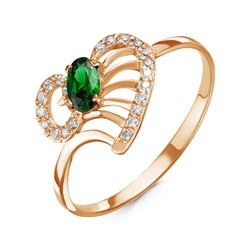 Позолоченное кольцо с фианитом зеленого цвета 228 - п
