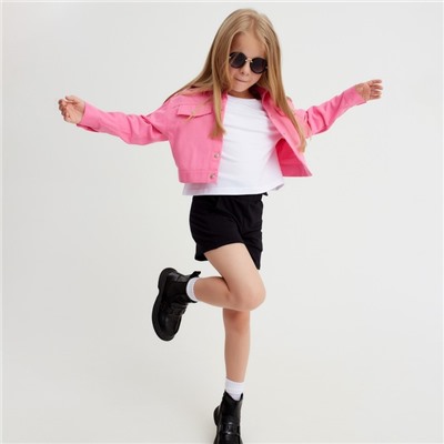 Рубашка для девочки джинсовая, укороченная KAFTAN, размер 38 (146-152 см), цвет розовый
