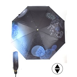 Зонт женский ТриСлона-L 3851B,  R=58см,  суперавт;  8спиц,  3слож,  набивной панорамный "Эпонж",  черный/синий 244408