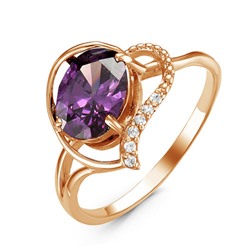 Позолоченное кольцо с фианитом фиолетового цвета 026 - п