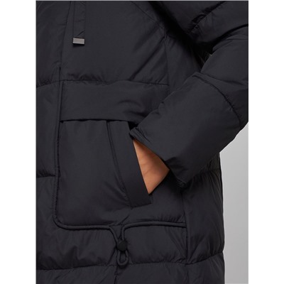 Зимняя женская куртка молодежная с капюшоном черного цвета 586821Ch