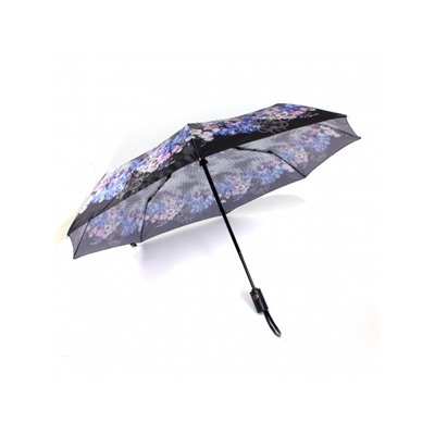 Зонт женский ТриСлона-880/L 3880,  R=55см,  суперавт;  8спиц,  3слож,  серый/черный  (цветы)  234674
