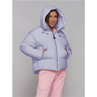 Зимняя женская куртка модная с капюшоном фиолетового цвета 512305F