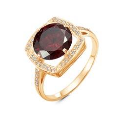 Позолоченное кольцо с фианитом цвета рубин - 1183 - п