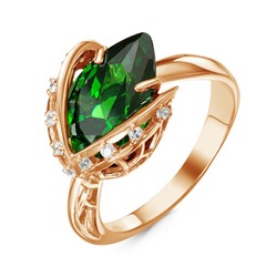 Позолоченное кольцо с фианитом зеленого цвета 193 - п