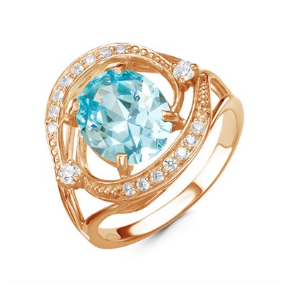 Позолоченное кольцо с фианитом голубого цвета  377 - п