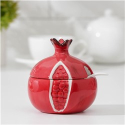 Сахарница керамическая с ложечкой «Гранат», 200 мл, 9×9×11 см, цвет красный