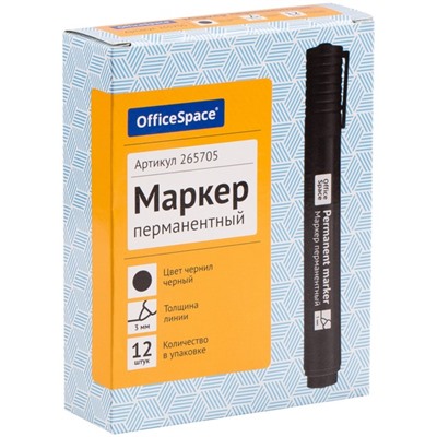 Маркер перманентный 3.0 мм OfficeSpace "8004А, черный, пулевидный 265705