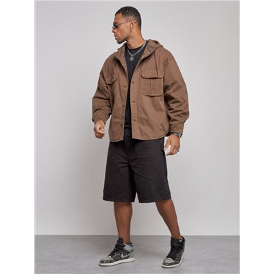 Джинсовая куртка мужская с капюшоном коричневого цвета 126040K
