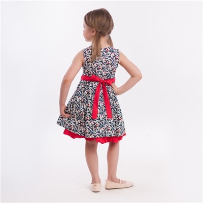 Платье для девочки, рост 92 см, цвет синий (красный пояс)