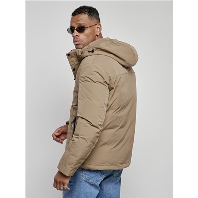 Куртка мужская зимняя с капюшоном спортивная великан горчичного цвета 8335G